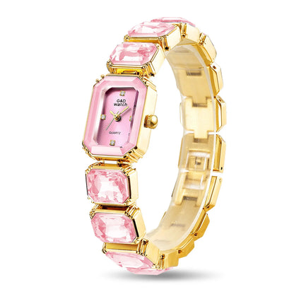 Ladies Wrist Watch Small Golden Square Quartz For Women Bracelet Watches Top Brand Luxury Diamond Fashion Women's Watch 2024