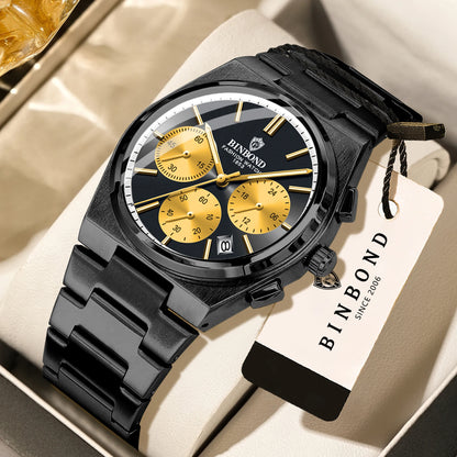 BINBOND nauwkeurig quartzhorloge voor heren, robuust, automatische datum, chronograaf, verlicht, waterdicht, luxe, casual herenhorloge Reloj