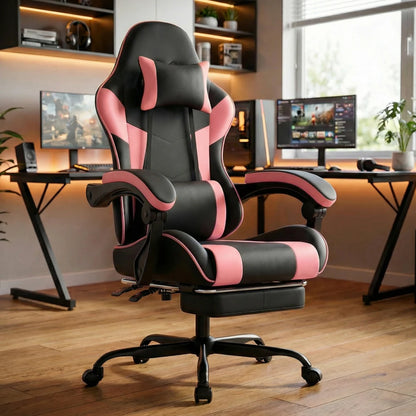 Ergonomic Gaming Chair with Lumbar Support, Adjustable Office Chair, Breathable PU Leather Computer Chair with Footrest & Reclining Backrest