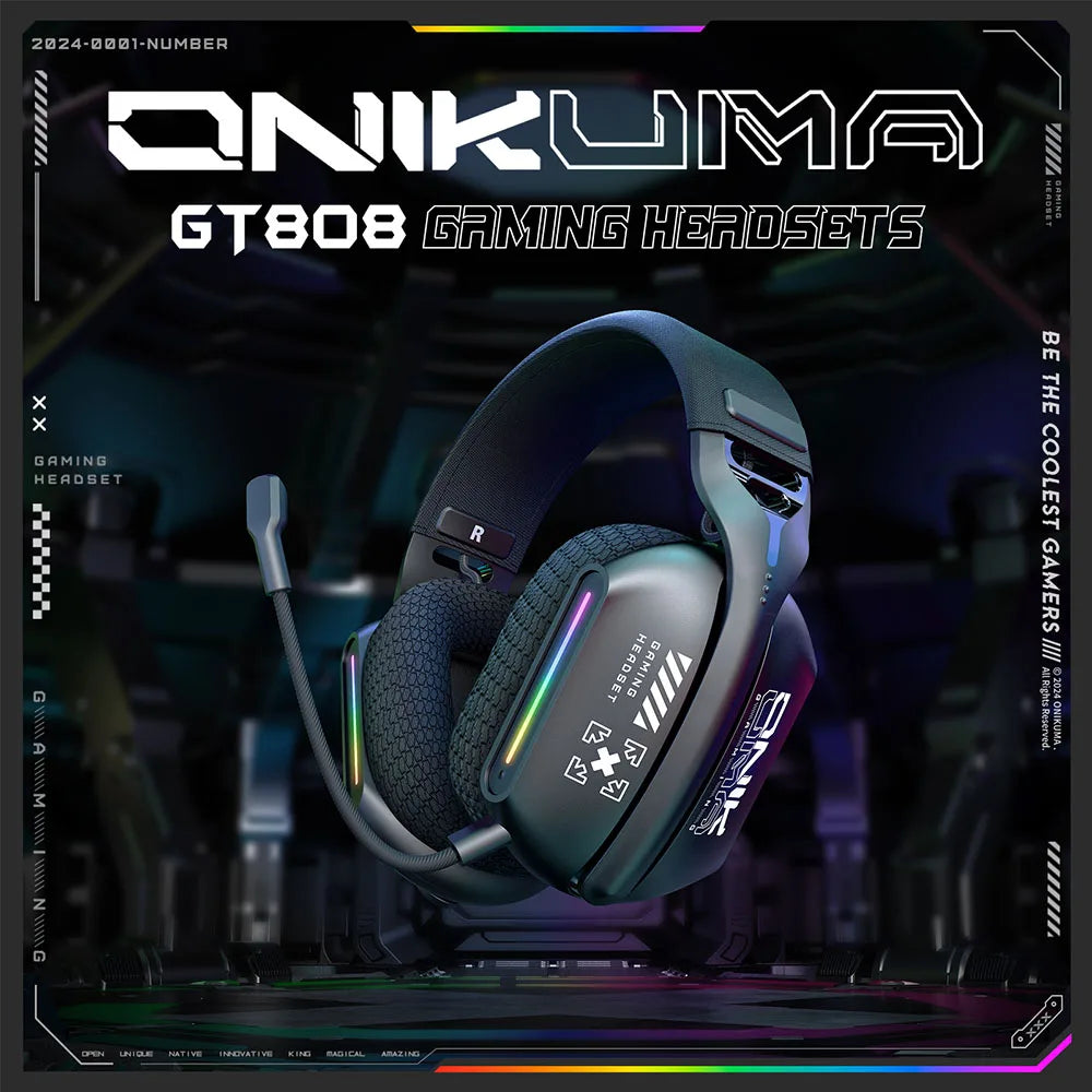 Auscultadores Gaming Sem Fios ONIKUMA GT808 2.4G/Bluetooth/Com Fio, 3 Modos, Over-Ear, com Microfone com Cancelamento de Ruído para PC PS4 PS5