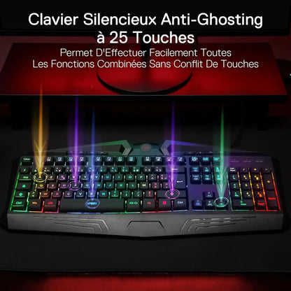 Redragon K503 AZERTY Wired Gaming Keyboard, RGB LED Backlight, Multimedia Keys, Silent Membrane Keyboard with Wrist Rest