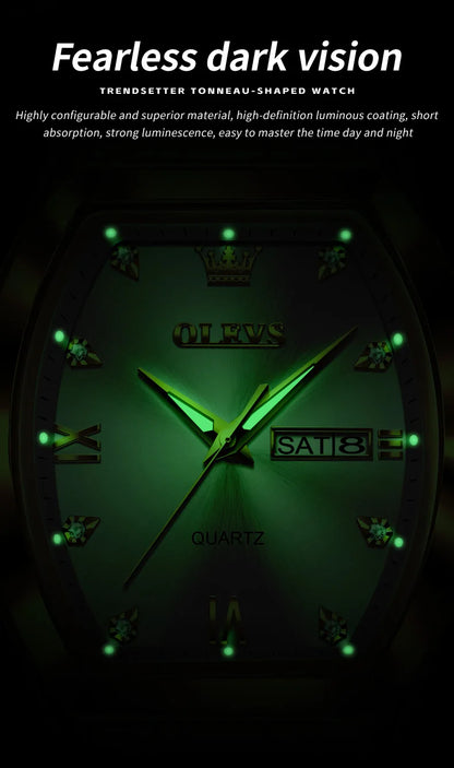 OLEVS New Men's Watches Quartz Luxury Gold Watch Classics Tonneau Dial Top Brand Waterproof Luminous Quartz Watch for Men 5528