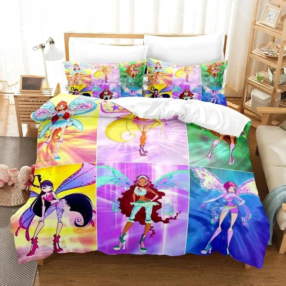 Anime W-Winx Clubs Duvet Cover Pillowcase Bedding Set Adult Boy Girl Bedroom Decoration Children Gift Single Double Large Size