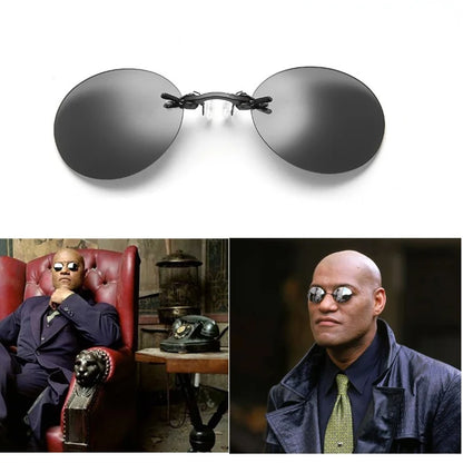 New Round Rimless Sunglasses Men Matrix Morpheus Men's Classic Clamp Nose Glasses  Mini Frameless Brand Design Glasses UV400