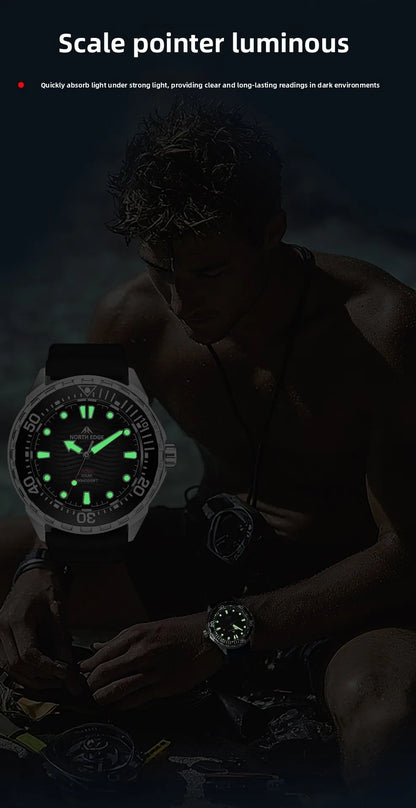 hot NORTH EDGE 2025 New TRITON Solar Powered Dive Watch Men Luxury Quartz Watches For Men 316L Stainless Steel Case Waterproof 3
