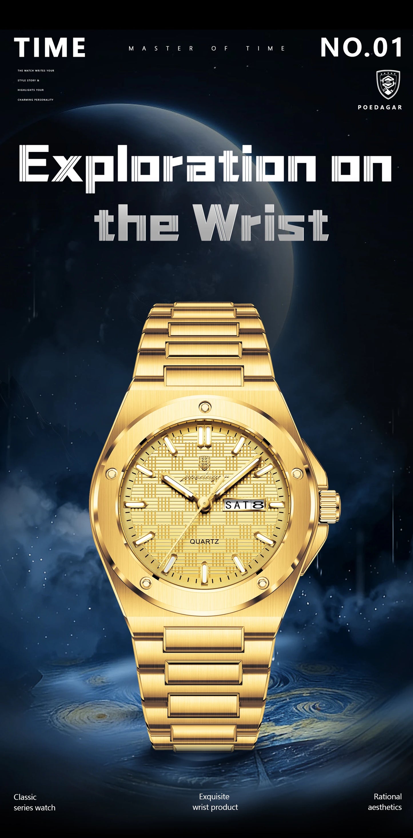 POEDAGAR Business Men Clock Date Week Stainless Steel Luxury Man Wristwatch Waterproof Luminous Sport Quartz Men's Watches Reloj
