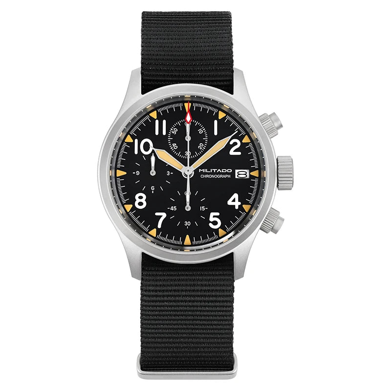 Militado ML1868KF Retro VK67 Quartz Chronograph Watch Stainless Steel Case 3 Dial Waterproof 100M  Multifunction Military Watch