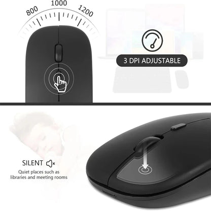 Rechargeable Wireless Mouse Bluetooth 2.4GHz Dual Mode, Silent Ergonomic Wireless Mouse with Adjustable DPI, USB Rechargeable Mouse for PC, Laptop, Mac & Tablet
