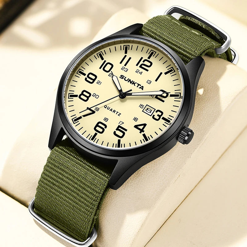 2026 SUNKTA Top Luxury Mens Watch Fashion Casual Quartz Wristwatches Luminous 30M Waterproof Nylon LIGE Watches Men Gifts Reloj