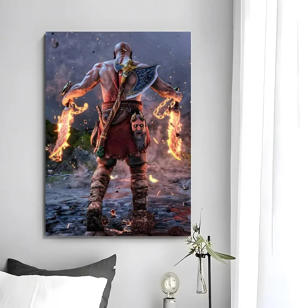 Game G-God of War Poster  Self-adhesive Art Waterproof Paper Sticker Coffee House Bar Room Wall Decor