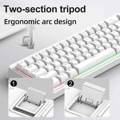 Teclado FREEWOLF M68SE com sensação mecânica, 68 teclas, mini teclado compacto com fios, silencioso, para portáteis, gaming e utilização em escritório