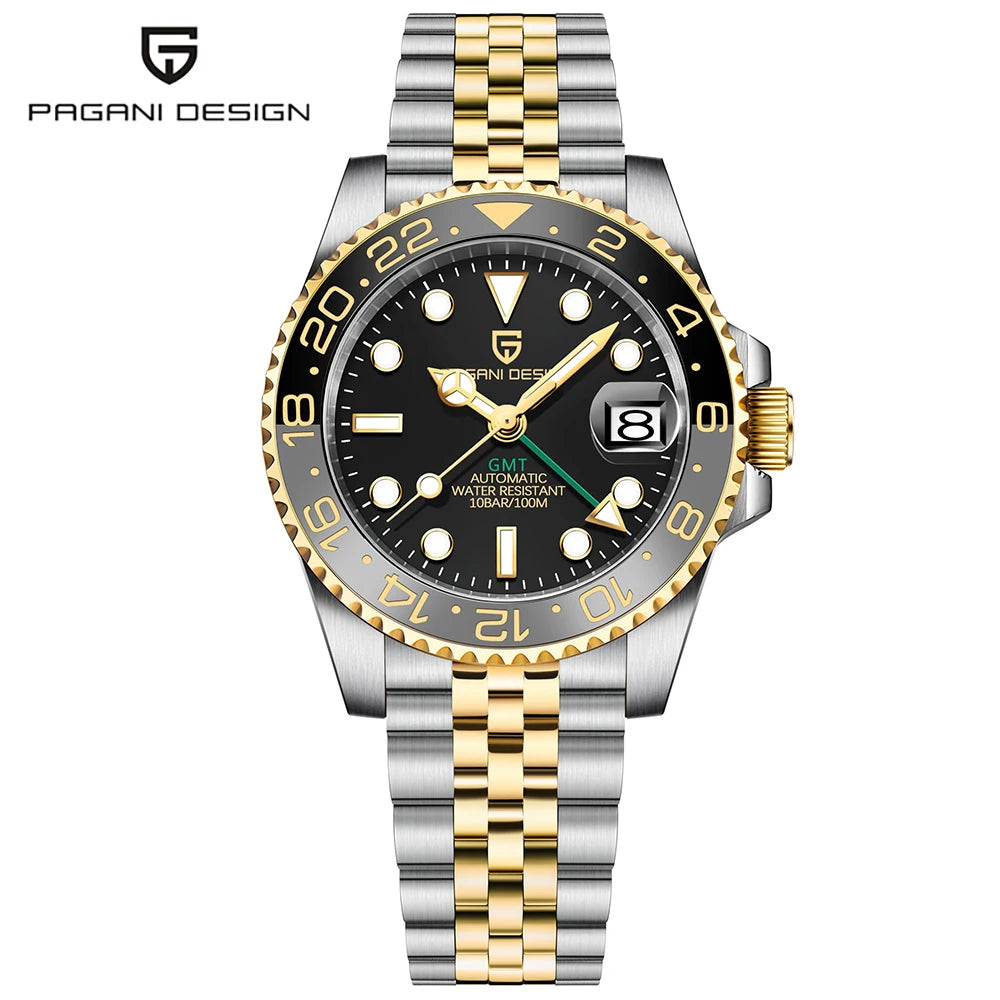 Orologio PAGANI DESIGN GMT 40MM da uomo, di lusso, con vetro zaffiro AR, movimento meccanico automatico, lunetta in ceramica, impermeabile 100M, idea regalo