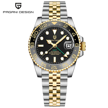 Orologio PAGANI DESIGN GMT 40MM da uomo, di lusso, con vetro zaffiro AR, movimento meccanico automatico, lunetta in ceramica, impermeabile 100M, idea regalo