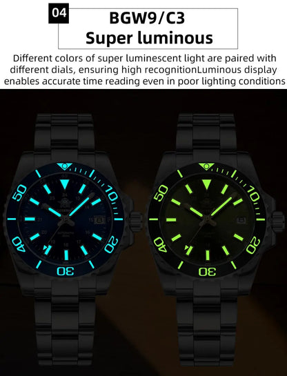 ADDIESDIVE Men's Diver's Watch 200m Sapphire Luminous Ceramic Bezel Men's Analog Mechanical Watch Stainless Steel Diving Watches