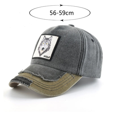 Vintage Denim Baseball Cap With Embroidery Wolf Patch Men Snapback Hip Hop Dad Hats Women Four Seasons Adjustable Sun Visor Cap