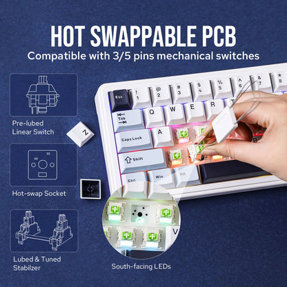 Teclado mecânico EPOMAKER x AULA F65 com layout 65%, hot-swap, montagem gasket e ligação com fios/Bluetooth/2.4G sem fios para Mac/Win