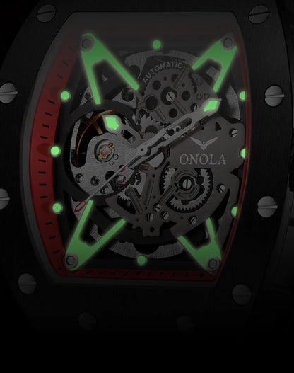 ONOLA Luxury Automatic Watch Men Fashion Hollow Silicone Waterproof Mechanical Watch Men Military Sports Watch Clock