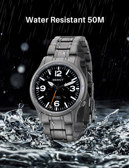 BERNY Full Titanium Men Watch Super Luminous Sports Quartz Watches Lightweight and Comfortable 5ATM Easy Read Wristwatch
