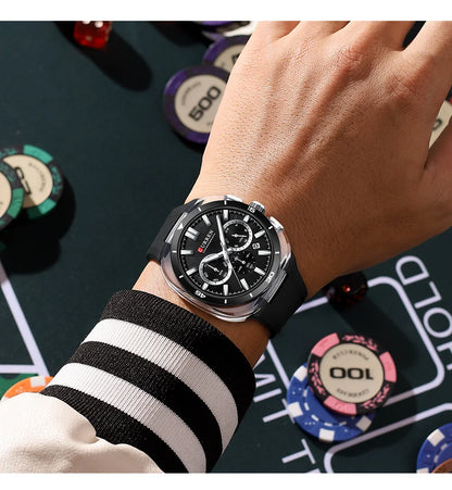 CURREN herenhorloge – Nieuw luxe quartzmodel, siliconen band, sportieve stijl, multifunctioneel, waterdicht, verlicht, met datumweergave en chronograaf.