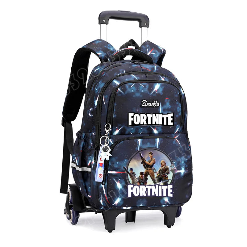 Чанта с колелца Fortnite за лесно изкачване на стълби, аниме, водоустойчива раница на колелца с голям капацитет за ученици, ежедневна пътна чанта