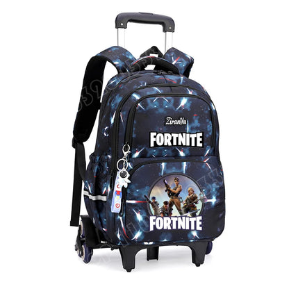 Чанта с колелца Fortnite за лесно изкачване на стълби, аниме, водоустойчива раница на колелца с голям капацитет за ученици, ежедневна пътна чанта