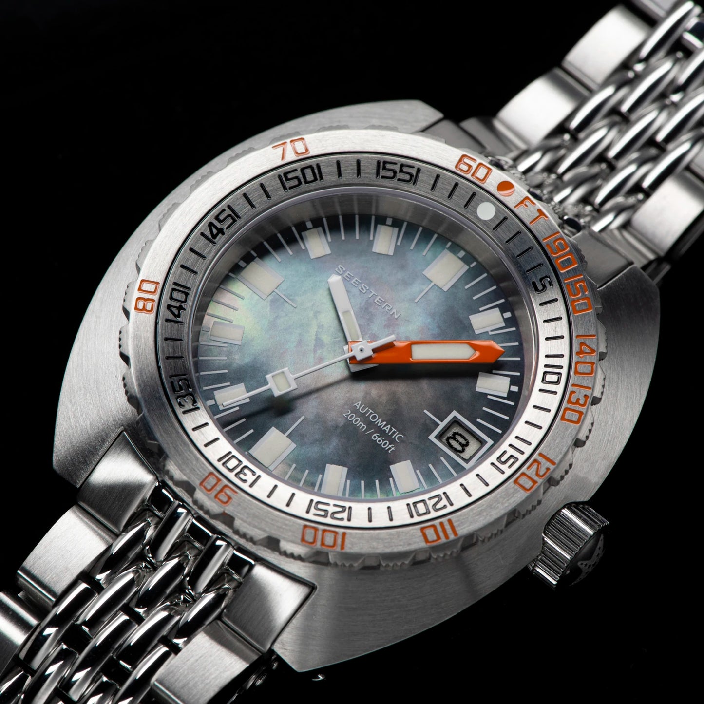 SEESTERN Men Diving Watch Automatic Luminous Date Waterproof Turn Bracelet Wristwatches Retro SUB300T Mechanical Sapphire Glass