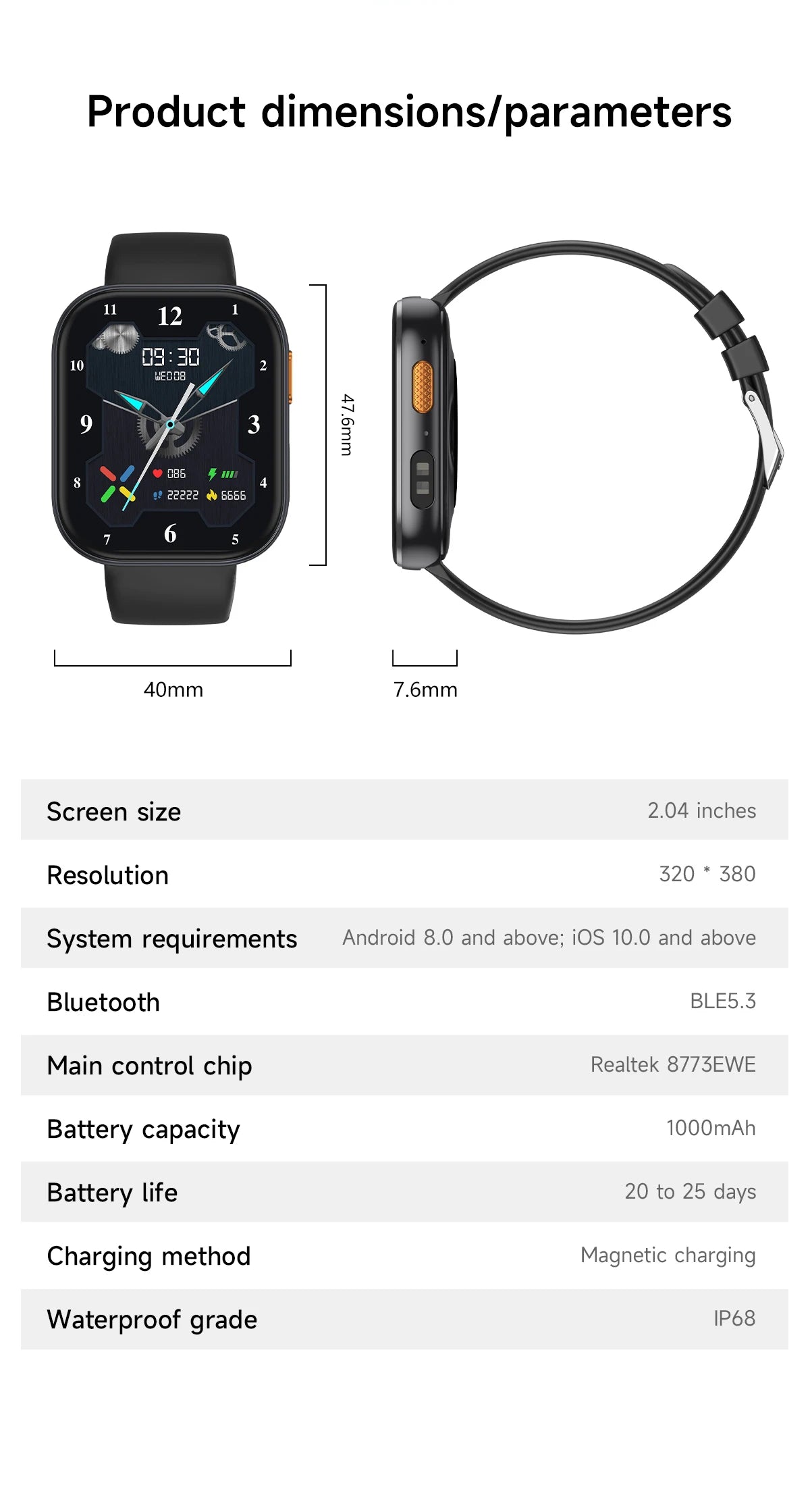 New 1000mAh Battery Smart Watch Women Heart Rate Sleep Monitoring Bluetooth Call IP68 Waterproof Smartwatch Men For Android IOS