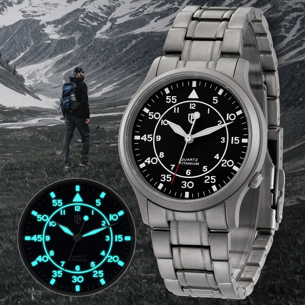 BERNY Titanium Watch For Men AR Coating Sapphire Fashion Wristwatch Luminous VH31 Ultra-thin Quartz Watch Waterproof 5ATM Watch