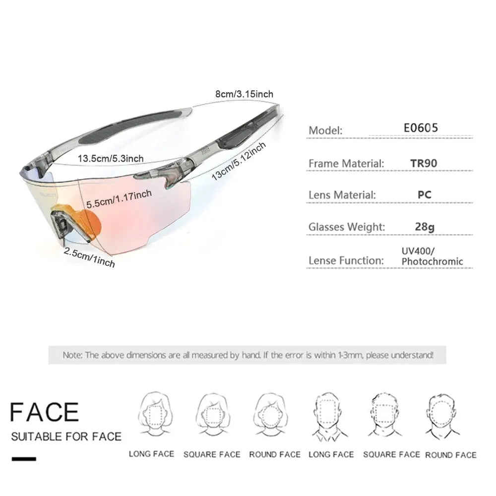 ELICIT New Photochromic Polarized Cycling Glasses Men Women Bike Glasses UV400 Eyewear Sunglasses HikingMTB Road Bicycle Goggles