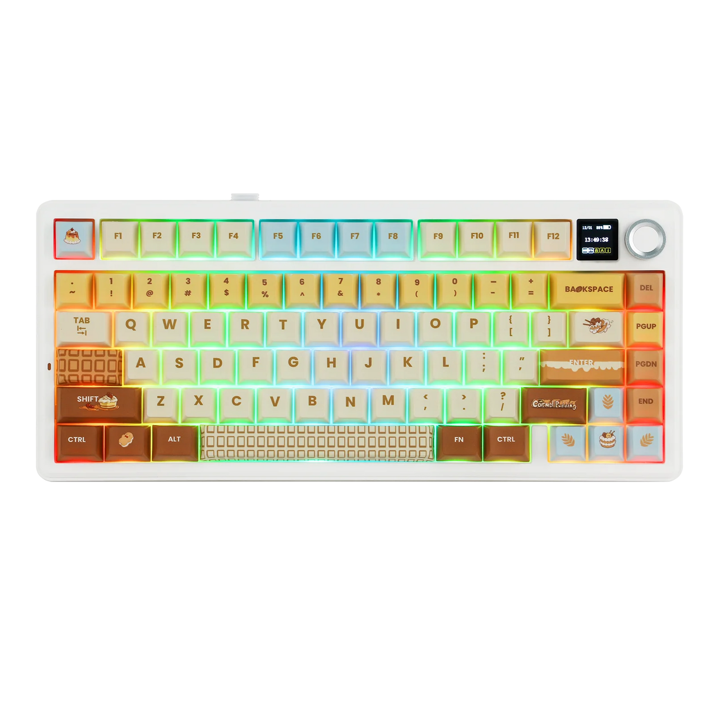 Teclado mecânico sem fios EPOMAKER X AULA F75 MAX Compact 75% ANSI Layout com ligação com fios/Bluetooth/2.4GHz, ecrã TFT e botão rotativo