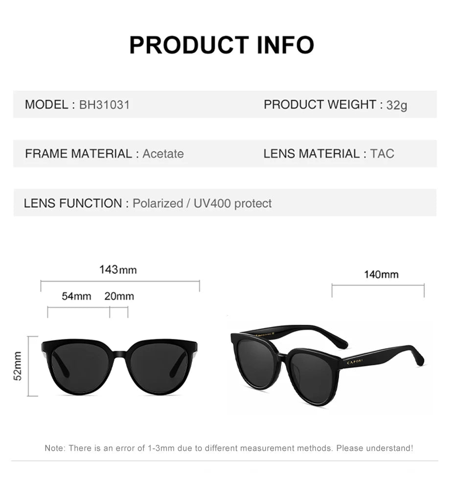CAPONI Brand Design Sunglasses For Women Fashion Retro Girls Eye Shades Korea Style Polarized Sun Glasses UV Protection BH31031