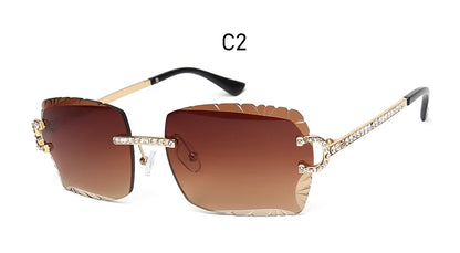 Fashion Rimless Square Sunglasses Vintage Diamond Brand Design Cut Lens Sun Glasses Men Women Metal Frame Luxury Eyewear