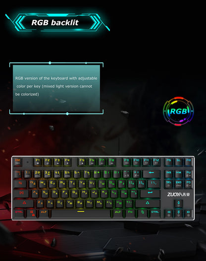 Mechanical Keyboard Wired Gaming Keyboard RGB Mix Backlit 87 104 Anti-ghosting Blue Red Switch For Game Laptop PC Russian US