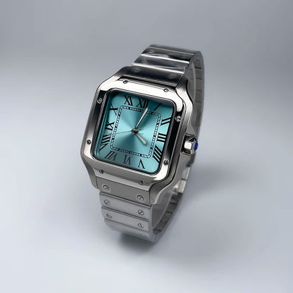 38mm Square Luxury New Men's Automatic Mechanical Watch NH35 Movement Silver No Date/Logo Stainless Steel Strap Black/Blue/White