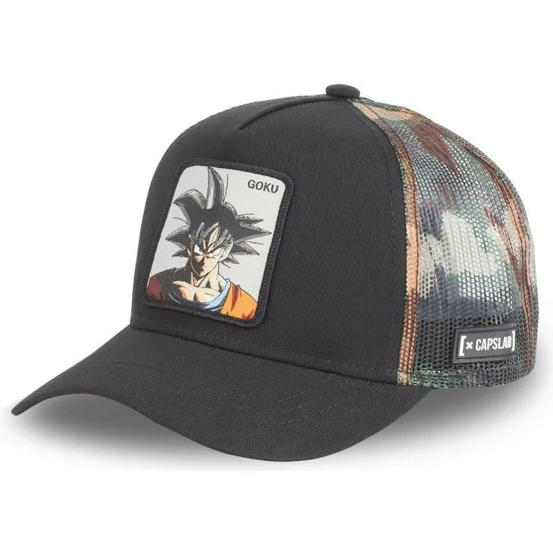 Dragon Ball Buu Goku sapka Nyári utazós csúcsos sapka Férfi hímzett hip-hop stílusú napellenzős állítható trucker hálós sapka