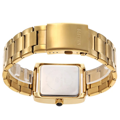 Luxury Men's Watch Men's Gold White Roman Digital Quartz Watch Metal Strap Rectangle Classic Brand Watch Business Men's Clock