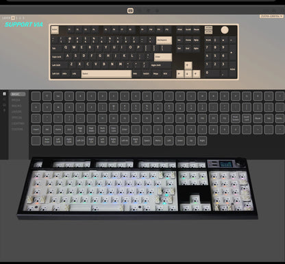 GMK104 Kit de Teclado Mecânico Gaming Tri-Mode Hot-Swap com Retroiluminação, Estrutura Gasket, VIA e Ecrã