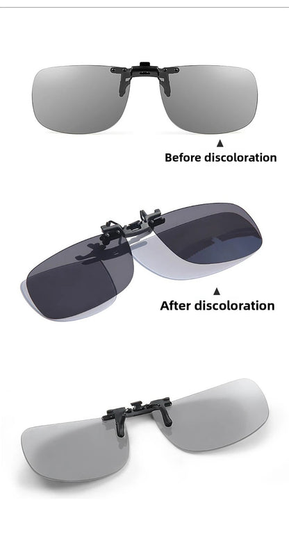 CAPONI New Sunglasses Clip For Men Square Polarized Photochromic Glasses Clip Flipped Up Protect Eyes Light Clip On Frame BS1282