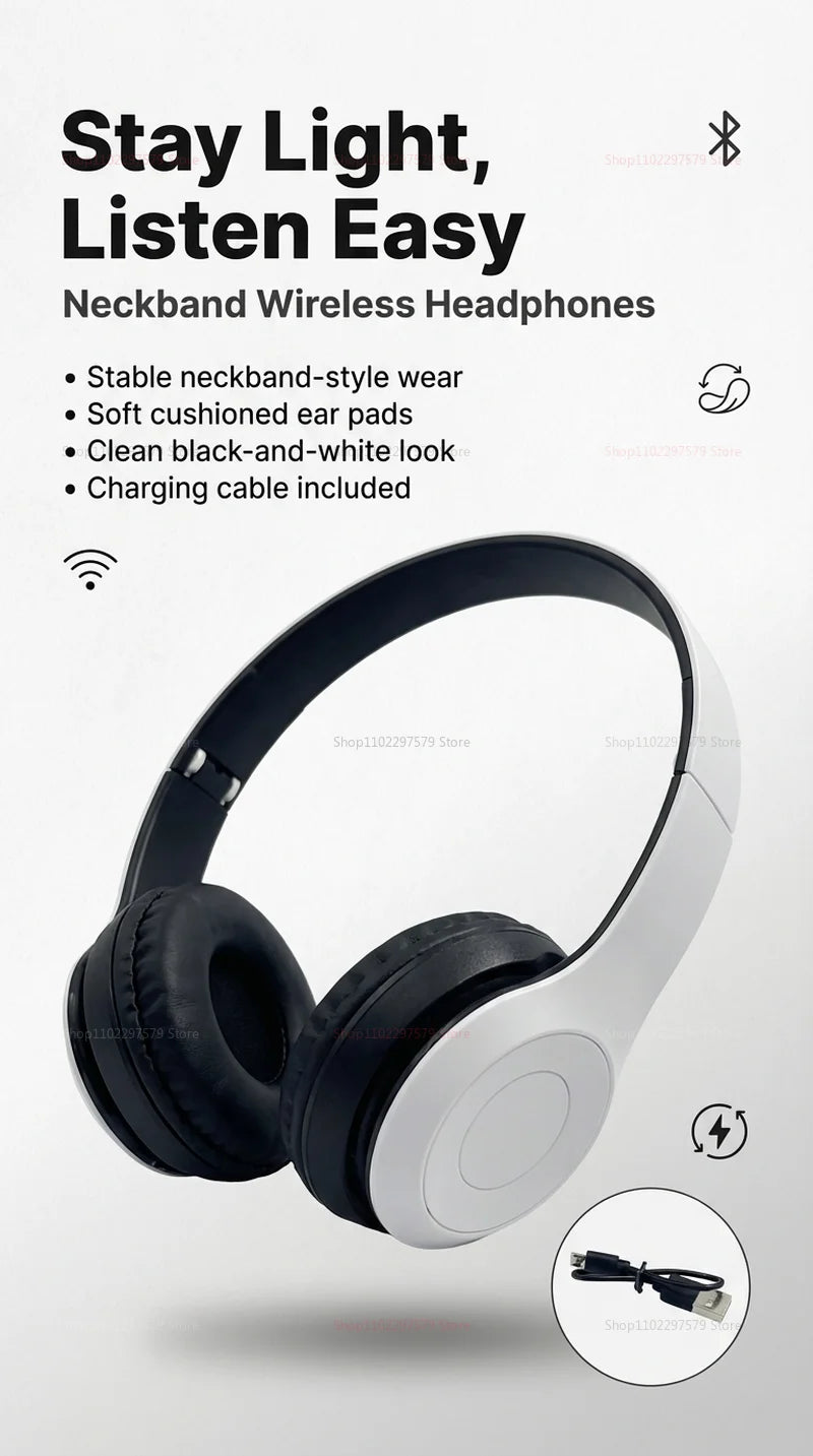 High Fidelity Bluetooth Wireless Headset Over Ear Headphones with HD Mic, Premium Bluetooth Wireless Headset for Clear Stereo Sound, Sports & Daily Use