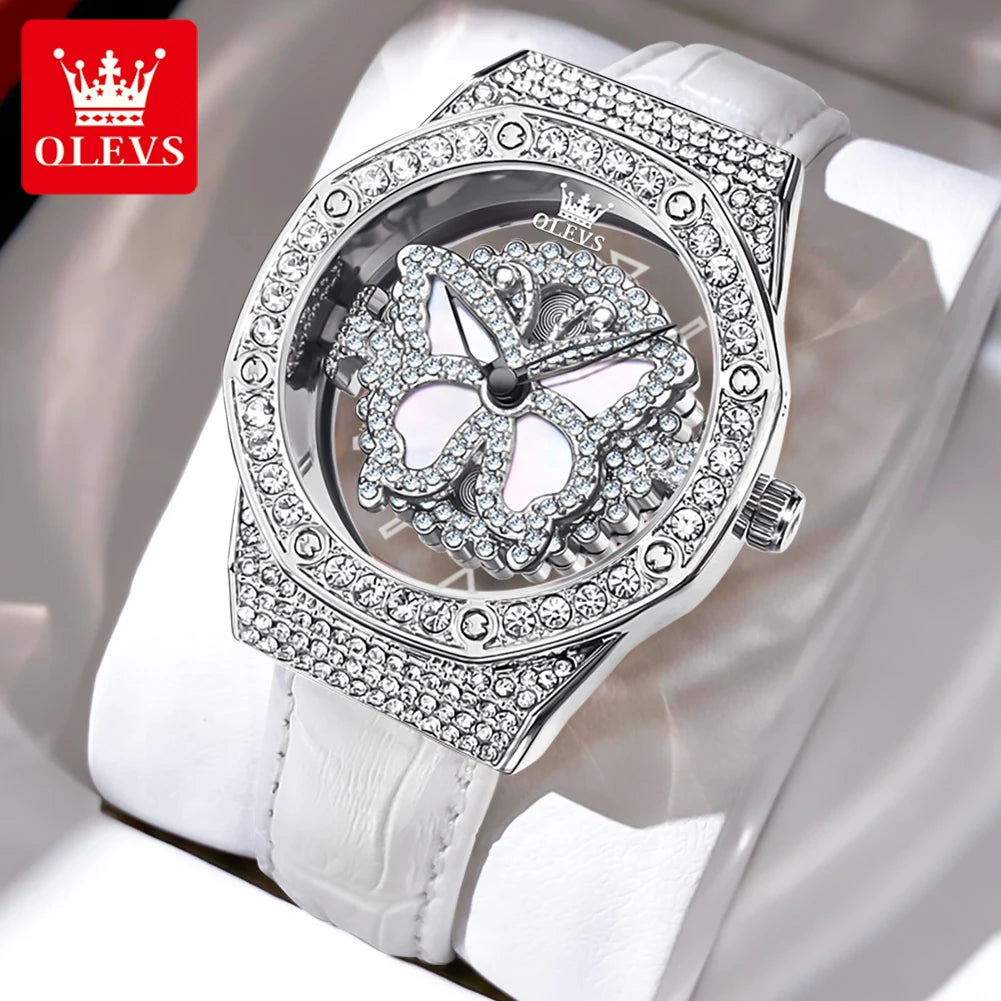 OLEVS 9996 Watch Elegant  Luxury Woman Skeleton Quartz Watch Scale Waterproof Luminous Diamond Dial Ladies Watch Gifts Original