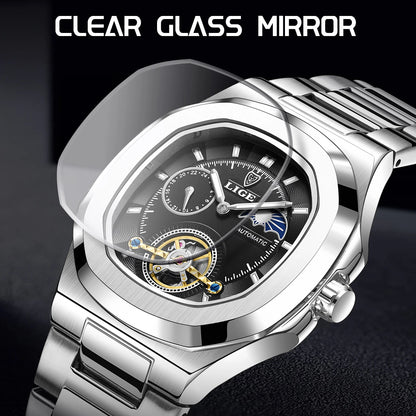 LIGE Watch For Man Luxury Business Waterproof Luminous Mechanical Watches Fashion Moon Phase Automatic Movement Men's Watches