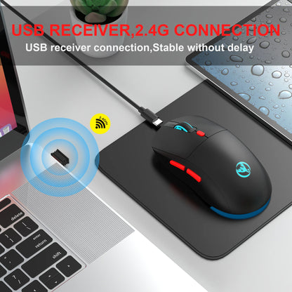 Rechargeable 2.4G USB Wireless Mouse, RGB Wireless Mouse with 3600 DPI, Ergonomic Rechargeable Wireless Mouse for Laptop, PC, Home Office & Gaming