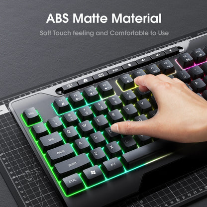 ONIKUMA G32 Wired Gaming Keyboard with RGB Backlit Matte Key Caps 104 Keys Membrane Gaming Keyboards for PC Gamer