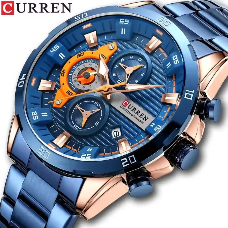 Luxus-Herrenuhr CURREN 8402, neu, aus Edelstahl, wasserdicht, mit Chronograph und Nachtbeleuchtung.