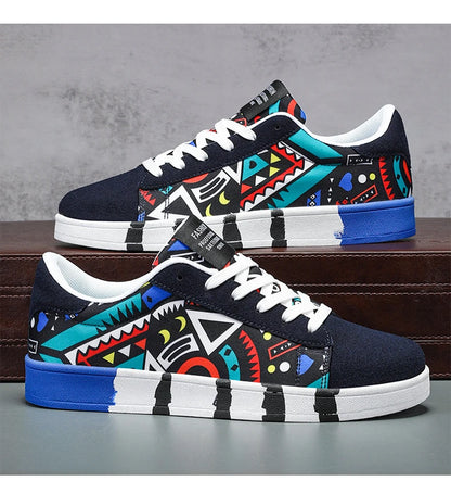 Pánské sportovní běžecké boty YRZL z plátna s geometrickým stylem, šněrovací tenisky pro páry, módní skate boty pro muže s graffiti potiskem