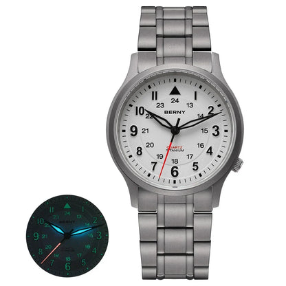 BERNY Full Titanium Watches for Men Outdoor Quartz Men's Field Wristwatch VH31 Super Luminous Sapphire Easy Read Watch