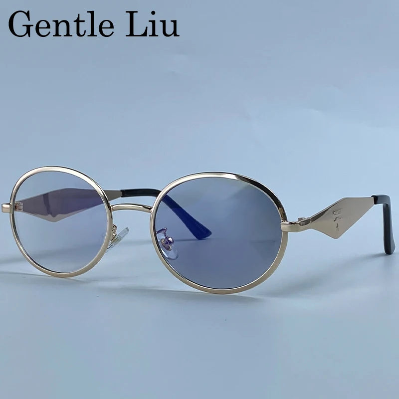 Metal Frame Round Punk Photochromic Sunglasses Women 2026 Luxury Brand Designer Steampunk Oval Sun Glasses Outdoor Eyewear Shade