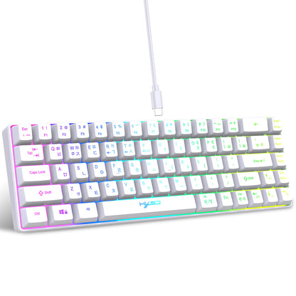 Teclado gaming de 68 teclas USB com fios portátil, retroiluminação RGB 20, teclado coreano para portáteis e computadores Windows