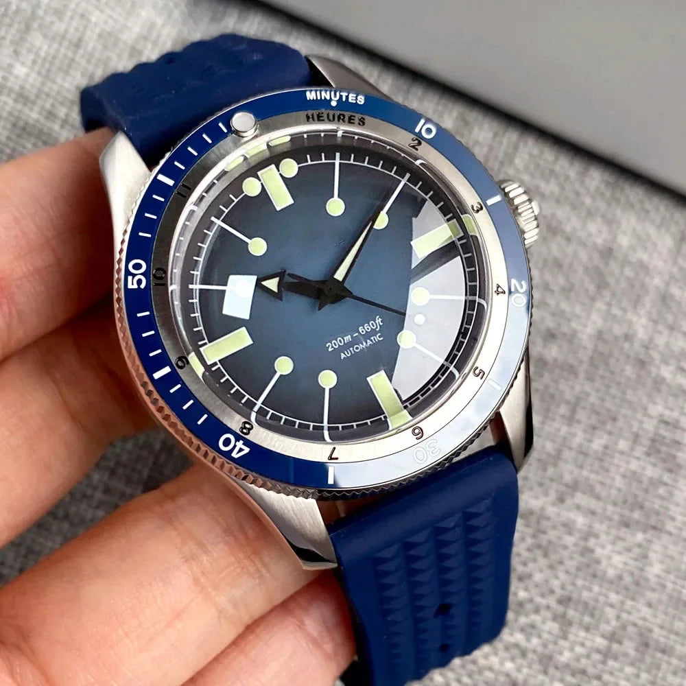 Tandorio Red Blue 40mm PT5000 Japan NH35A Mechanical Automatic Dive Men Watch 20ATM Waterproof Domed Sapphire Screw Crown Reloj