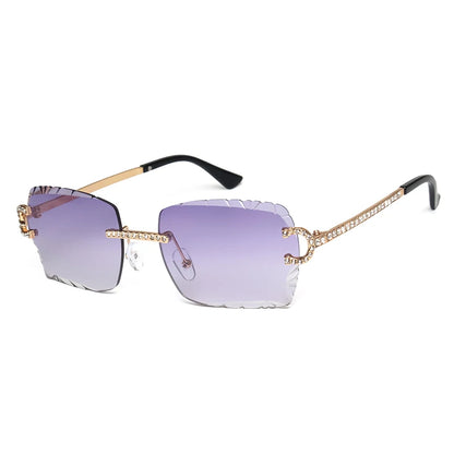 Fashion Rimless Square Sunglasses Vintage Diamond Brand Design Cut Lens Sun Glasses Men Women Metal Frame Luxury Eyewear